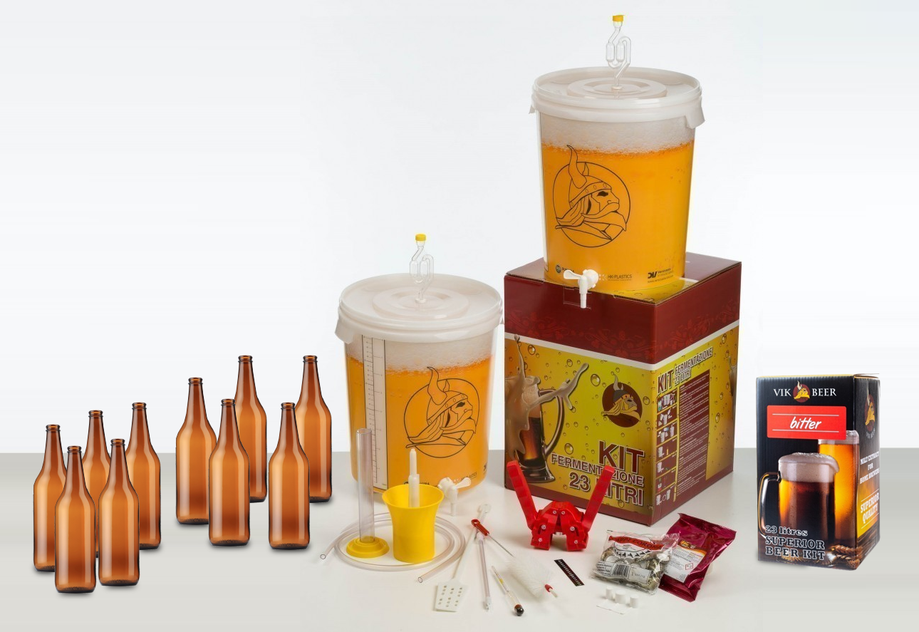 KIT FERMENTAZIONE BIRRA GOLD + 1 MALTO PREMIUM + BOTTIGLIE - Beer & Wine -  kit, malti, luppoli, lieviti per l'homebrewing